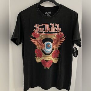 Von Dutch Logo-Embroidered Short Sleeve Crew Neck Cotton Blend Graphic Tshirt
